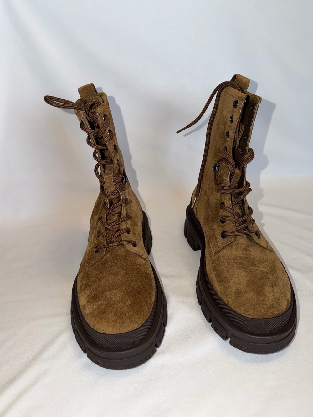 Moncler Suede Combat Lug Sole Boots Brown Size 39 New - Picture 2 of 5